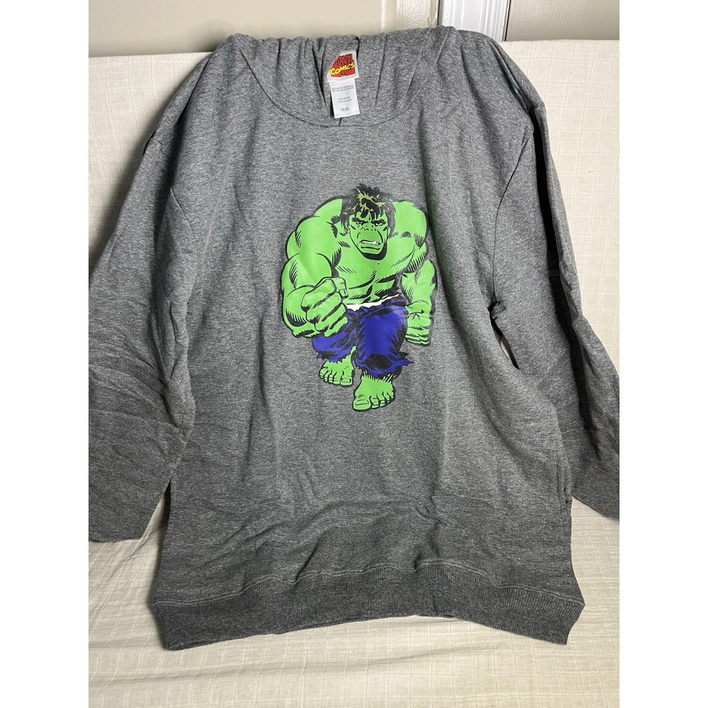 Incredible Hulk Hoodie Pull Over Size 18/20 XXL Teen Measure 22 In Pit Pit Gray